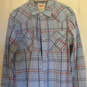 Levi's Men's Blue Plaid Long-sleeve Shirt - Medium